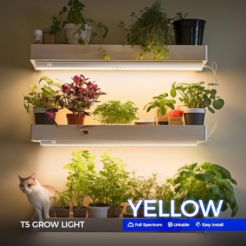 Barrina T5 Grow Lights, Yellow, 2ft 40W (4 x 10W), Full Spectrum, 4 Packs | Plant Lights for Indoor Plants, Greenhouse, Linkable Growing Fixture, Individual Switch, Plug and Play, White Cover - color: Yellow, size: 2ft-white Cover