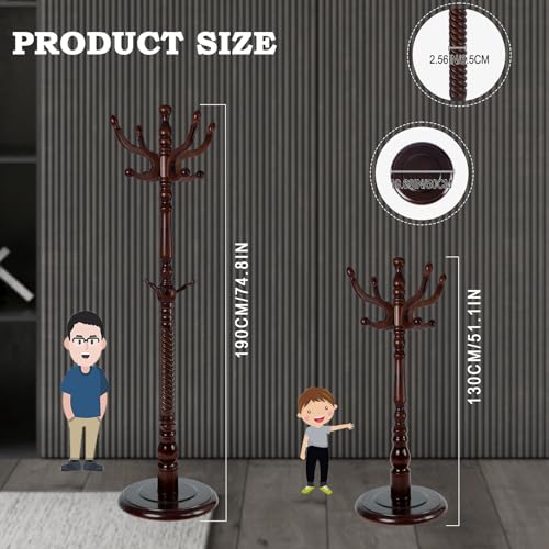 Coat Racks FreeStanding with 11 Hooks, Natural Wood Coat Rack with Solid Round Base, Adjustable Height Coat Racks, Easy Assembly for Hallway, Bedroom and Office (Walnut-Solid Round Base) - color: Walnut-Solid Round Base