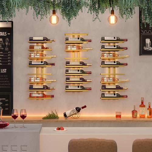 Hoctieon 2-Set 8 Tier Wall Mount Wine Rack (16 Tiers), Wall Racks for Wine Bottles Display and Storage, Hanging Bottle Organizer for Living Room, Kitchen, Wine Cellar, Bar, Yellow - color: Yellow, size: 2 Pack (16 Bottles)