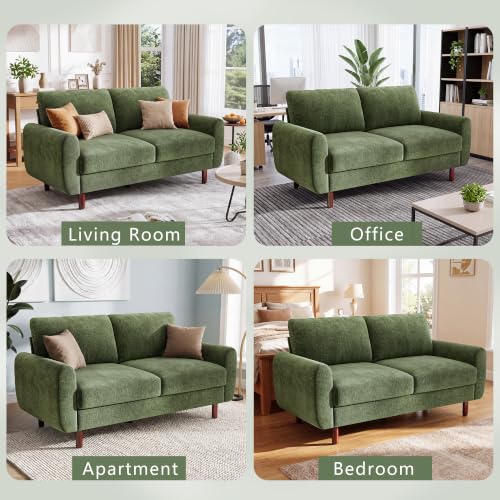Ihanherry 68" Loveseat Sofa, Small Couch for Small Spaces, Comfy Chenille Sofa with Spring Cushion and Wood Frame, Mid Century Modern Couch, Deep Seat Couch for Living Room Bedroom Office, Green - color: Green