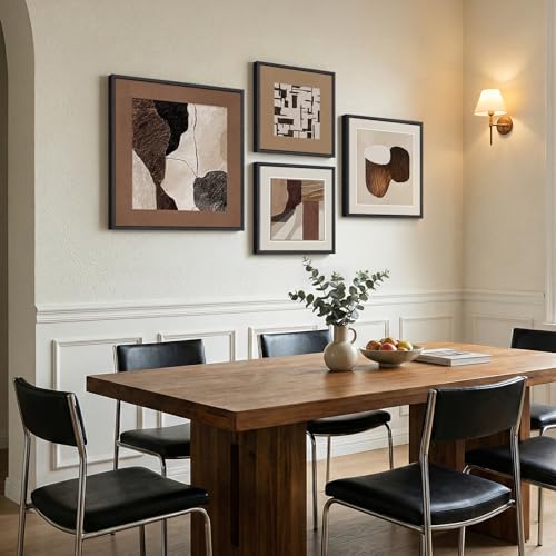 Large Framed Neutral Abstract Wall Art for Living Room, 4 Piece Beige Brown Canvas Prints Paintings Artwork for Walls, Earth Tone Modern Minimalist Pictures for Dining Room Bedroom Office Wall Decor - color: Brown - 4Pcs