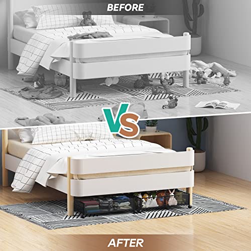 Under Bed Stroage Container with wheels,Patterned,Metal,2 Pack,Black | Tool-free assembly, glide smoothly, easy reach, foldable, maxmazie low-profile beds, dorm, keep seasonal clothes, shoes fresh - color: Black, size: 2 Pack(15.7×23.6")