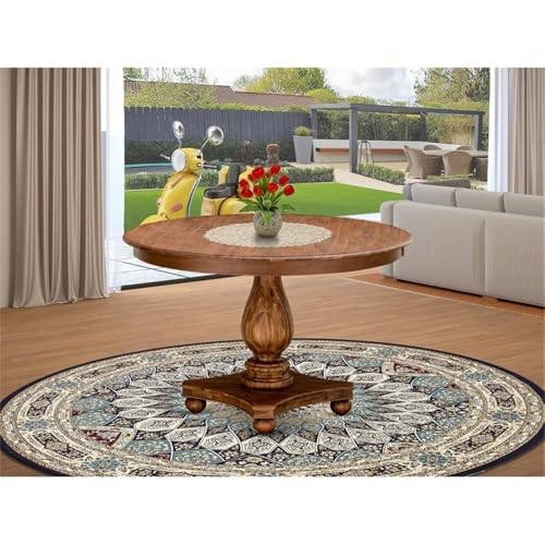 FE2-0N-TP Ferris Modern Dining Table - a Round Kitchen Table Top with Pedestal Base, 48x48 Inch, Sandblasting Antique Walnut - color: Sandblasting Antique Walnut, size: 48x48 Inch