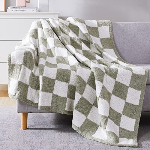 Soft Checkered Throw Blanket for Couch-Cozy Warm Knitted Blankets | Lightweight Warm Fluffy Decor for Women, Mom, Her & Girls, Sofa, Chair, Bed, 50x70in, Sage Green - color: Aloe Sage, size: Throw-XL(50"x 70")