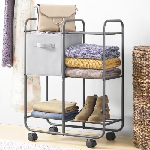 Whitmor 3 Tier Rolling Cart, Portable Closet, Metal Rolling Storage Cart,Suitable for Bedrooms, Living Rooms, and Kitchens. - size: 23.07"D x 11.81"W x 32.32"H