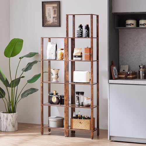 YUFAM 5 Tier Tall Narrow Bookshelf, Skinny Bookcase, Wooden Shelf, Brown | 54'' Tall Thin Book Shelf, Skinny Book Shelf for Modern Narrow Industrial Shelf fits Living Room, Office, Bedroom, Kitchen - color: Brown, size: 5-Tier