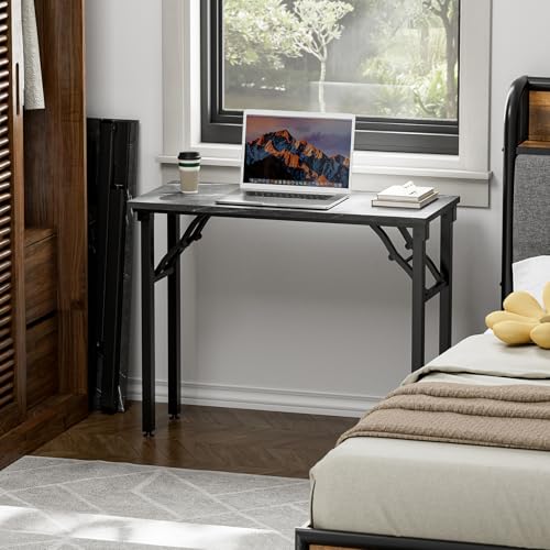 TEMI Small Computer Desk Folding Table - 35.8" Foldable Office Desk, No Assembly, Perfect for Small Spaces in Bedroom, or Apartment, Portable Mini Desk or Study Table Compact Design, Marble Greige - color: Marble Greige, size: 35.8 Inch, style: NO Power O
