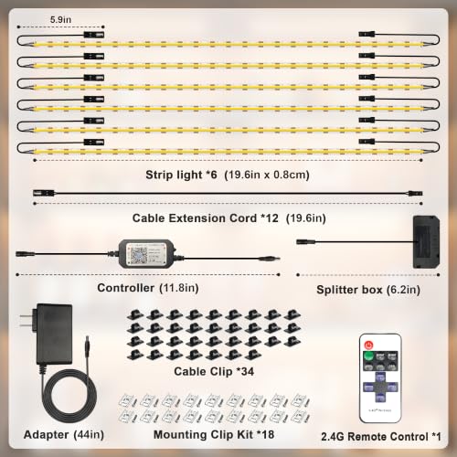LED Shelf Lights, Under Cabinet Lighting Compatible with Alexa, Dimmable 2700K WIFI Strip Lights for Bookshelf, Display, Book Case Curio, Kitchen with App, Remote, Memory Function (6Pack 20In) - size: 2700K 6Pack 20In