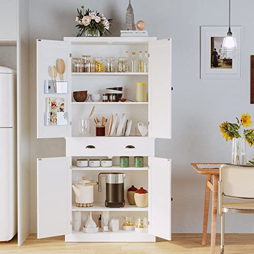 IRONCK Storage Cabinet with Drawers and Doors for Living Room and Entryway | Open Shelves, Adjustable shelves, Organized essentials - color: White