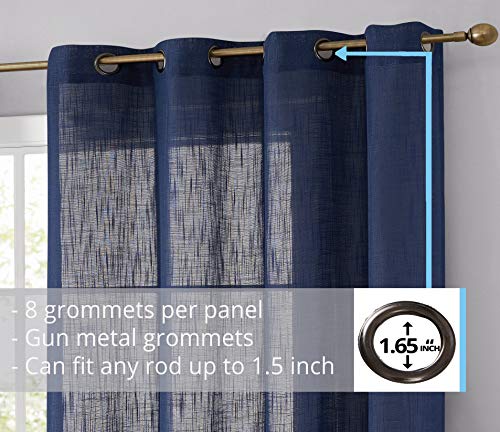 HLC.ME Abbey Faux Linen Textured Semi Sheer Privacy Sun Light Filtering Transparent Window Grommet Short Thick Curtains Drapery Panels for Bedroom & Living Room, 2 Panels (54 W x 63 L, Navy Blue) - color: Navy Blue, size: 54"W x 63"L (Pack of 2)