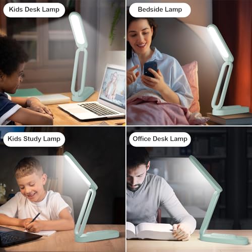 Giryuhd LED Desk Lamp for Office Home & Battery Operated Lamp Rechargeable Lamp Foldable & Portable Light, LED Desk Light Strip, 3 Brightness Dimmable Small Desk Lamp Wireless Reading Lamp - color: Grayish green