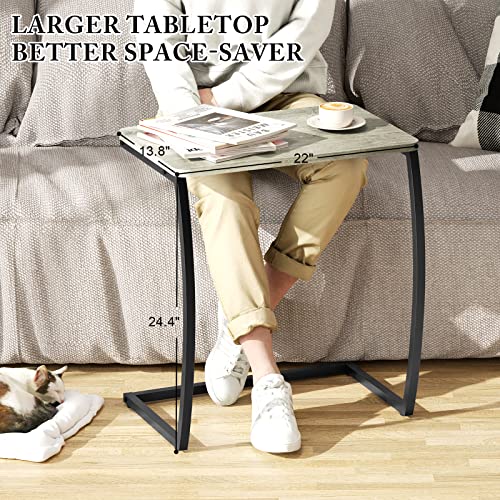 SRIWATANA Light Grey C Shaped Side Table, End Table for Sofa Couch Bedside | Space-Saving C-Table Slides Under Sofa; Sturdy Wood & Metal Frame with Adjustable Feet for Laptop, Coffee, and Snack Use - color: Light Grey