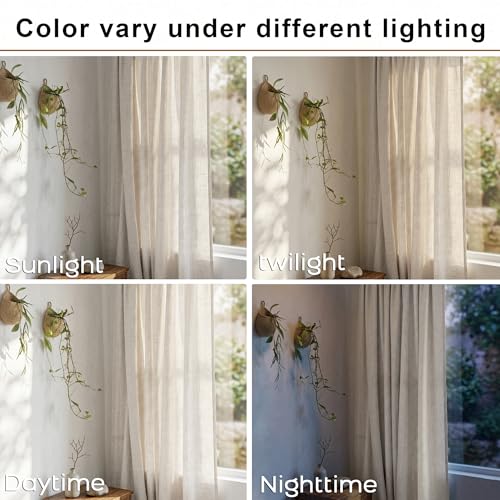 Mrs.Naturall Cream Linen Curtains 63 Inch Length, Lightweight Back Tab Boho Farmhouse Semi Sheer Light Filtering Curtain Drapes 63 Inches Long for Living Dining Room Bedroom, 2 Panel Set - color: Natural, size: 52"W x 63"L (Pack of 2)