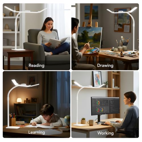 LED Desk Lamp for Home Office with Base, 28.2" Adjustable Gooseneck Swing Arm Bright Desk Light, Dimmable Architect Table Lamp for Desktop Computer Light, Reading, Study, Workbench(White) - color: White
