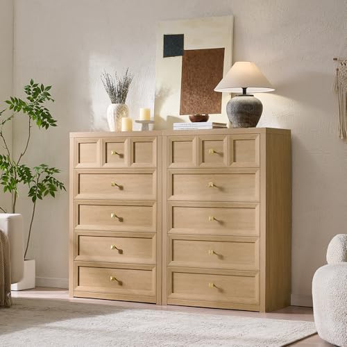 5 Drawers Dresser for Bedroom, 45.7" Tall Large Dresser & Chests of Drawers with Metal Handle, Clothes Storage Organizer Dresser w/Natural Texture for Bedroom, Living Room-Natural Oak,1 Piece - color: Natural Oak, size: 15.6"D x 29.5"W x 45.7"H (5 Drawers