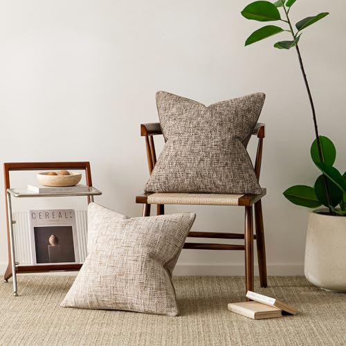 a moment Khaki Reversible Pillow Covers 2 Pack - Farmhouse Chenille Velvet Throw Pillows, Neutral Textured Decorative Throw Pillow Covers with Border for Couch Sofa Bed (16x16 Inch, No Insert) - color: Khaki, size: 16" x 16" (Pack of 2)