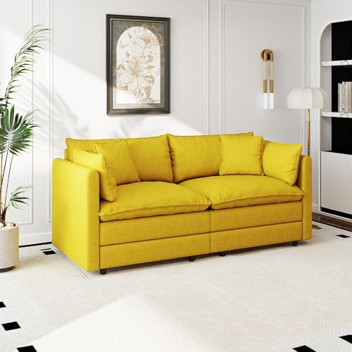 Aoowow Modular Sectional Sofa Modern Convertible Loveseat Couch,76 Inch Deep 2-Seater Sofas Comfy Chenille Cloud Sofas and Couches with Pillows for Living Room Apartment(Yellow) - color: Yellow, size: 2 Seat