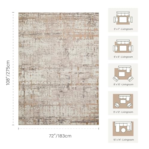 6x9 Area Rugs, Beige Modern Abstract Neutral Rug for Living Room | Machine Washable,Soft,Non-Slip,Large Rug,Stain Resistant Low Pile Carpet for Office Dining Room Kitchen Home Deco - color: Beige Grey, size: 6' x 9' (Rectangular)