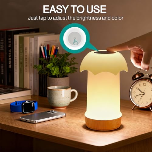 Night Light, Dimmable Touch Lamp for Bedroom - Portable Table Bedside Lamp with 4 Brightness Levels & 13 RGB Colors, Night Lights for Baby Nursery and Bathroom (Umbrella-Shaped)