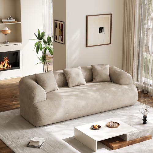 91" Modern Curved Couch,3 Seater Boneless Sofa & Deep Seat,Light Brown | Cute Curve Sofa with Soft Chenille,High Foam and Oversized Deep for Modern Living Rooms, Bedrooms ,Apartments,No Assembly - color: Light Brown, size: 91''
