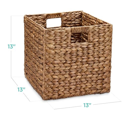 Best Choice Products 13x13in Pack of 5 Cube Storage Baskets, Water Hyacinth Multipurpose Collapsible Organizers, Handwoven Laundry Totes for Laundry, Living Room, Kids Room & Nursery - Chestnut - color: Chestnut, size: 13x13in