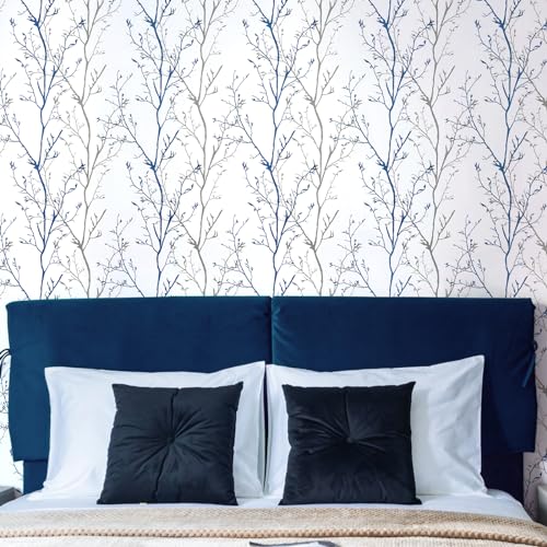 Grey Blue Tree Branches Peel and Stick Contact Paper 17.7" x 236" Modern Tree Branch Removable Wallpaper Natural Wall Paper Self-Adhesive Vinyl for Drawer Liner Furniture Crafts Accent Walls - size: 17.7" x 236"