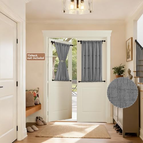Tollpiz Small Linen Door Curtains Doorway Semi Sheer Curtain Room Divider Light Filtering Drape Dual Rod Pocket Boho Window Curtains for Closet, 25 x 40 inches Long, Dark Grey, 1 Panel - color: Dark Grey, size: 25"W x 40"L (Pack of 1)