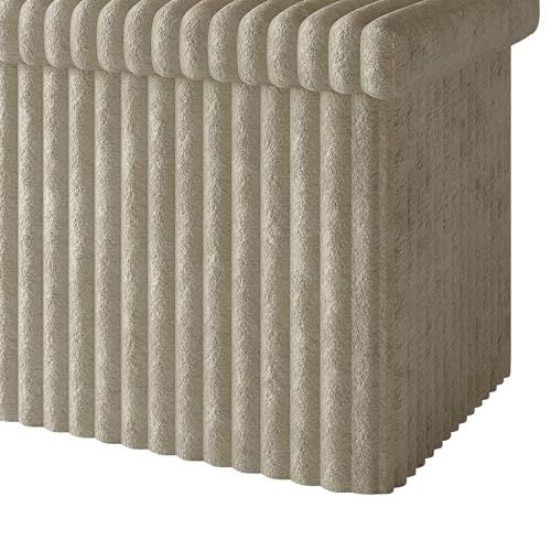 HOME DESIGN Florence 30" Upholstered Folding Storage Bench, Tufted Top, Space-Saving Storage, Light Beige Upholstery - color: Light Beige