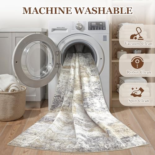 5x7 Area Rugs, Washable Non-Slip Soft Modern Abstract Rug for Living Room | Kid & Pet Friendly Indoor Floor Stain Resistant Carpet for Bedroom Nursery Dining Room Playroom Office Home Decor - GoldBrown - color: Goldbrown, size: 5' x 7' (Rectangular)