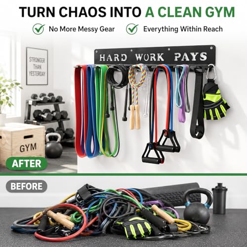 Home Gym Accessories Organization Storage Rack Equipment For Home 8 Hook Wall Hanger Display Gear Barbells Resistance Bands Jump Ropes Lifting Belt Hanger Accessories Hardware Included - color: Hard work pays