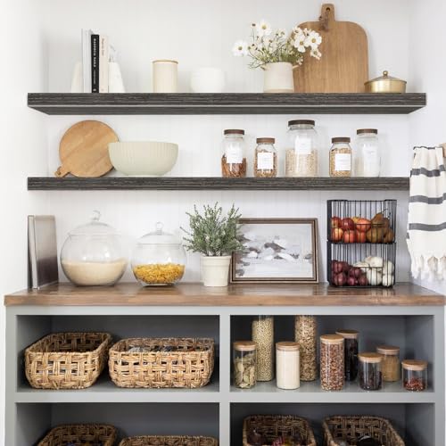 QEEIG Floating Shelves for Wall 47.2" Extra Long - Wall Mounted Shelf Bathroom Kitchen Living Room Bedroom Farmhouse Home Decor Display Bookshelf Large 47.2 x 9.3 inch Set of 2, Grey (008-120GY) - color: D. Grey, size: 47.2"
