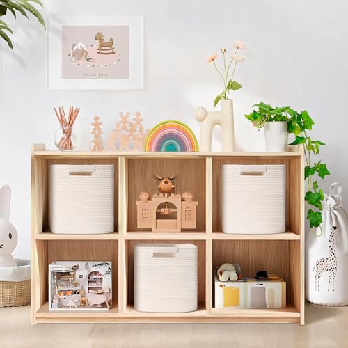 11 Inch Storage Cubes, 3 Pack Cube Storage Bins for Organizing, Cotton Rope Woven Baskets for Shelves, Bathroom, Kids Room, Closets, Baby Nursery - color: White, size: 11"×11"×11" - 3Pcs
