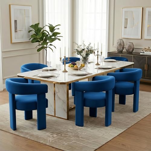 Velvet Modern Barrel Dining Chairs, Upholstered Accent Chair with Back, Vanity Chair Comfy Armchair for Kitchen/Dining Room/Living Room, Blue - color: Blue, size: Set of 1
