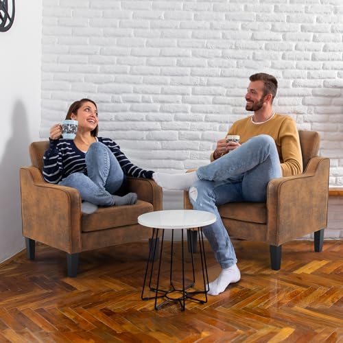 VINGLI Chair Rustic Upholstered Chenille Accent Chair for Living Room, Bedroom, Mid-Century Modern Arm Chair Comfy Reading Chair with Scooped Arms - color: Rustic