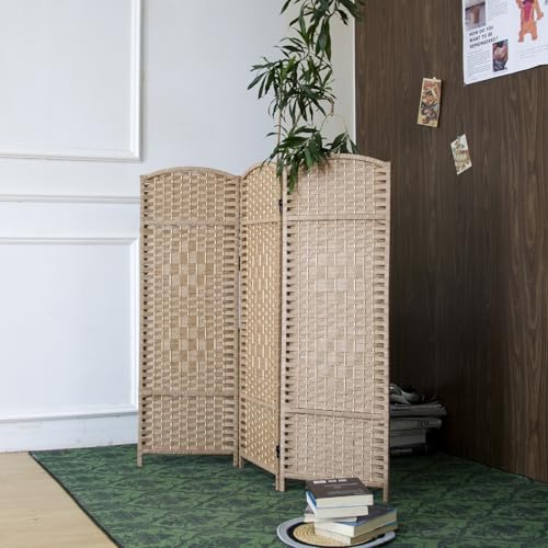3-Panel Short Room Divider, 3.9 ft Freestanding Partition Wall, Light Brown Rattan Double-Sided Folding Screen for Living Room, Bedroom & Corner Privacy - color: Light Brown, size: 3 Panel