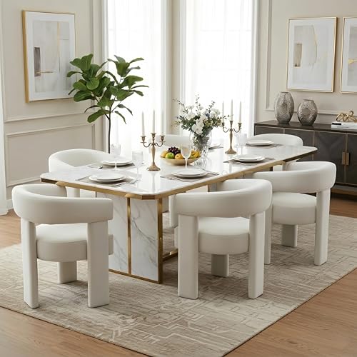Modern Barrel Dining Chairs Set of 6 Upholstered Accent Kitchen Chair with Arms Comfy Velvet Armchairs for Kitchen Dining Room Living Room, Beige - color: Beige, size: Set of 6