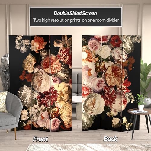 Red Lantern 6 ft. Tall Double Sided Flowers Canvas Room Divider, Vintage Flowers - color: Vintage Flowers