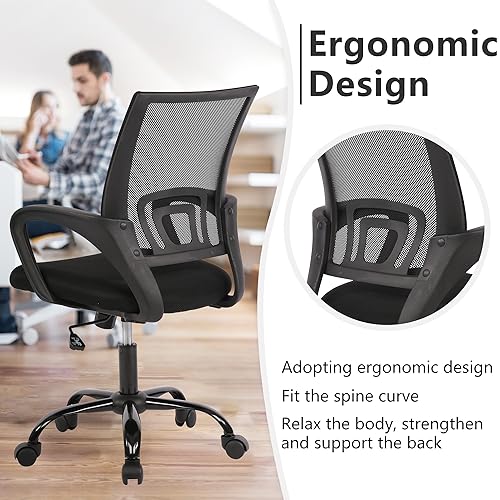 PayLessHere Office Computer Chair Ergonomic Cheap Desk Chair Adjustable Comfortable Mid Back Task Rolling Swivel with Lumbar Support for Home Office (Pack of 2, Black) - color: Black, style: pack of 2