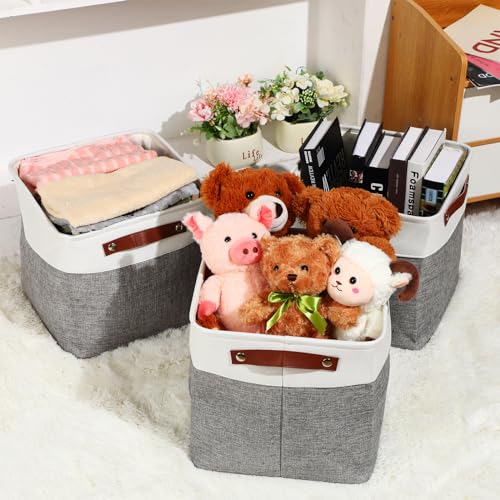 Uiifan 8 Pack 12 x 12 x 12 Inch Large Storage Baskets Collapsible Fabric Storage Cubes Bins with Handles for Shelves Closets Nursery Home Clothes Toys Organizers, Gray - color: Gray, size: 12 x 12 x 12 Inch