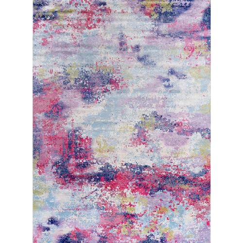 Machine Washable Rugs 8x10 Modern Abstract Non Slip Rubber Backing Soft Area Rug for Living Room Easy to Clean Non Shedding Kitchen for Bedroom Indoor Carpet (Lilac - Purple, 8x10) - color: Lilac, size: 8' x 10' (Rectangular)
