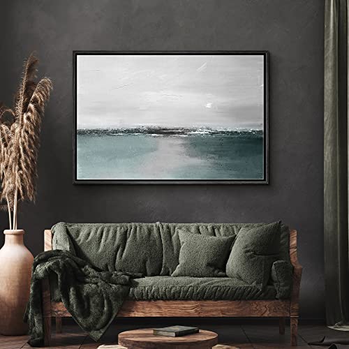 SIGNWIN Framed Canvas Print Wall Art Teal Black Gray Grunge Ocean Landscape Abstract Shapes Illustrations Modern Art Decorative Elements Colorful for Living Room, Bedroom, Office - 16"x24" Black - color: A11-02-landscape-m16, size: 24"L x 16"W