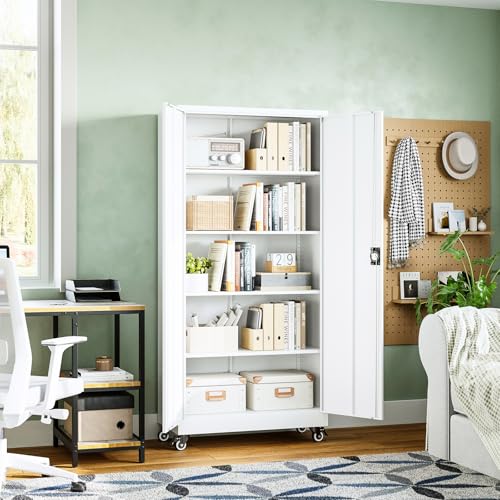 Metal Garage Storage Cabinets with Lock Door and Adjustable Shelves, Steel Tool Cabinets for Home,Office,Warehouse Organisieren (White, 75" H) - color: White, size: 16"D x 32"W x 74.41"H
