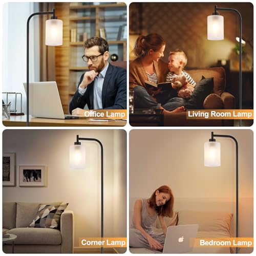 DLLT Floor Lamp Tall for Room: Black Standing Lamp with Frosted Glass Lampshade for Living Room - Modern Bright Lamp for Bedroom - Industrial Corner Floor Lamps for Office 8W Led Bulb Included - color: Black+Frosted Glass Shade