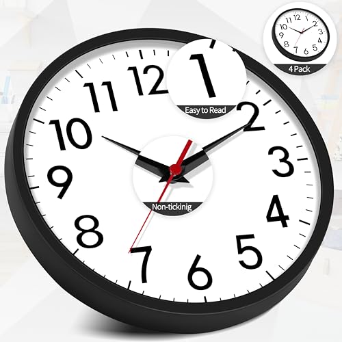 4 Pack Multi-Time Zone Clocks Silent Non Ticking Quartz Battery Operated | 12 Inch Black Modern Wall Clock Quiet for Classroom Clocks for Living Room Garage Office Home Bedroom Kitchen Bathroom - size: 12 Inch
