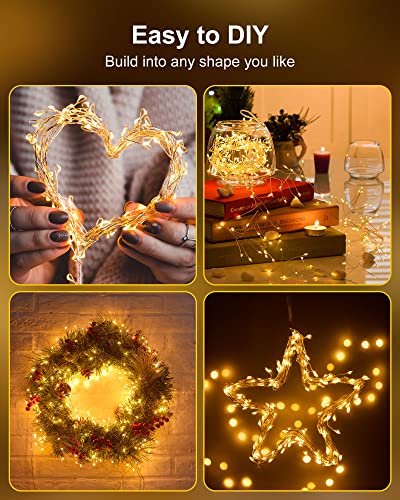 Minetom Fairy Lights Battery Operated, Twinkle String Waterproof Silver Wire 5 Feet 60 Led Firecracker Starry for DIY Wreath Home Wedding Party Bedroom Mason Jar Holiday Christmas, Warm White - color: Warm White