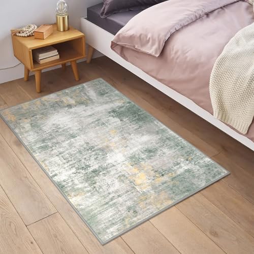 Small Abstract Area Rug 2x3 Ft Entryway Rugs Washable Door Mat Indoor Entrance, Printed Faux Wool Non Slip Floor Carpet for Foyer Front Door Sink, Light Green/Gray/Orange - color: Light Green/Gray/Orange, size: 2' x 3' (Rectangular)