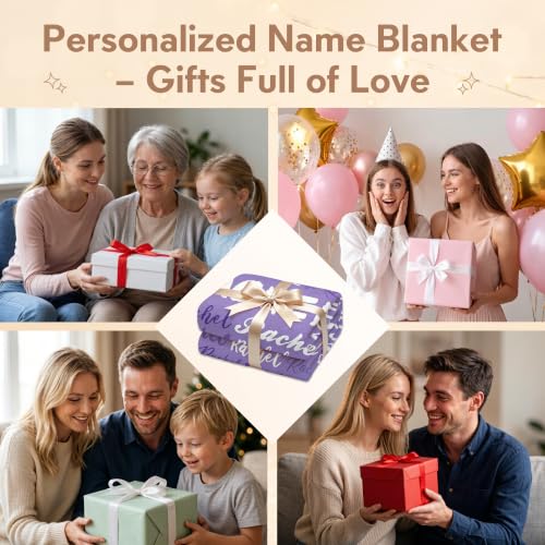 Personalized Blanket with Name, Custom Name Blanket Gifts for Kids Adults Boys Girls Teen, Soft Customized Fleece Flannel Throw for Bedroom Living Room, Birthday Christmas - color: Light Purple