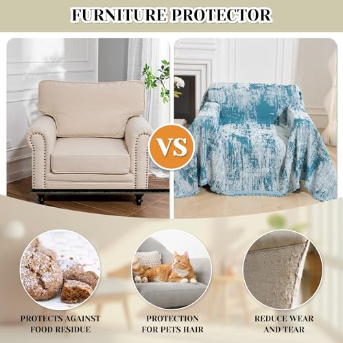 Small Couch Cover Oversized Chair Cover Washable Boho Recliner Slipcover, Pet Friendly Couch Protector with Tassels, Abstract Geometric Design, 71" x 91", Blue - color: U-blue Abstract, size: 71"x 91"