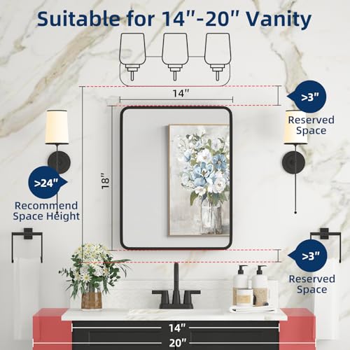 Medicine Cabinet with Mirror, 14x18 Inch Black Bathroom Mirrored Cabinet, Metal Framed Wall Cabinet with Beveled Mirror, Modern Surface Mount or Recessed Medicine Cabinet with Storage - color: Black, size: 14*18inch