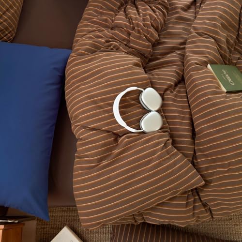 Striped Duvet Cover Full Size Brown Stripes Geometric Bedding Set 3 Pieces Retro Vertical Stripe Soft Lightweight Microfiber Comforter Cover Set with Zipper Closure and 2 Pillowcases - color: Brown, size: Full (1 Duvet Cover + 2 Pillowcases)